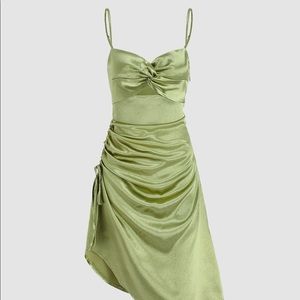 Cider Satin cut out ruched cami dress